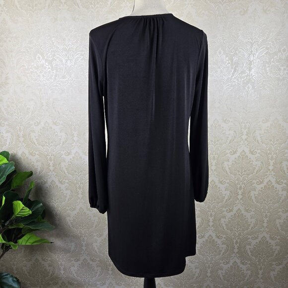 MICHAEL Michael Kors Size Small Black Shift Dress Chain Tassel Split V-neck - Picture 7 of 11